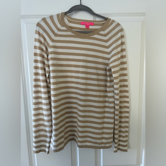 EUC Lilly Pulitzer metallic gold and cream stripe sweater; size medium - Picture 1 of 3